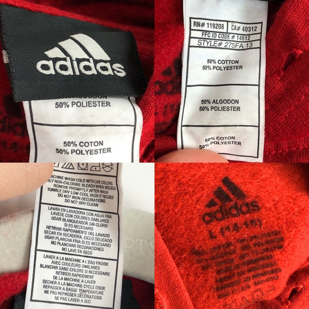 Adidas Youth Hoodie Red Large Cotton - Picture 2 of 7